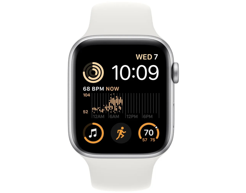 Умные часы Apple Watch Series SE Gen 2, 44 мм, регулируемый, GPS, Aluminium Case, silver/white Sport Band