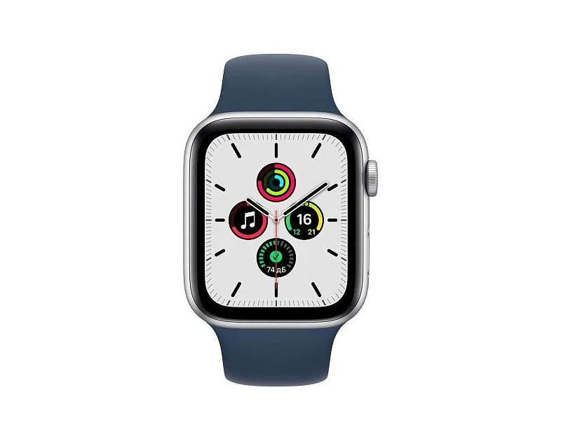 Умные часы Apple Watch SE 44 мм Aluminium Case, серебристый/синий омут